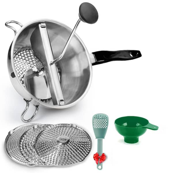 Stainless Steel Food Mill with 3 Milling Discs, Ergonomic Design Rotary Hand Crank Food Mills Dishwasher Safe