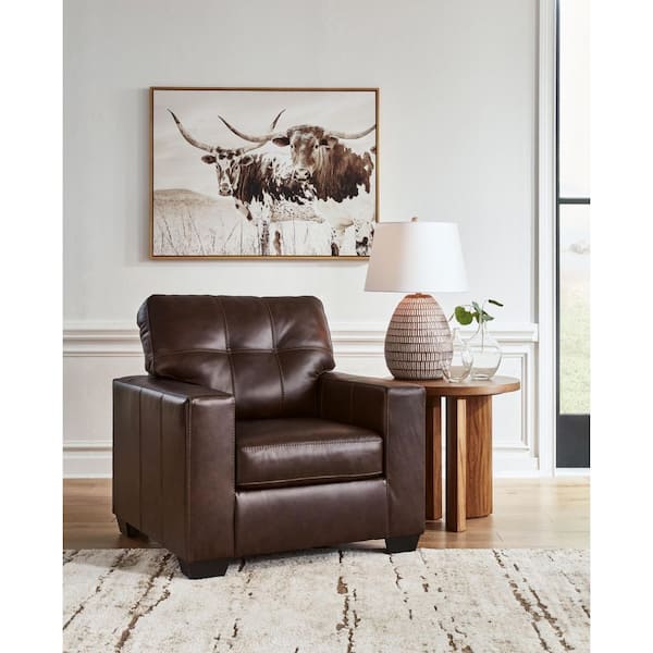 Santorine Brown Leather Armchair with Removable Cushions and Tufted Cushions