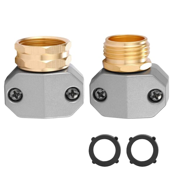 Garden Hose Repair Kit: 1-Set Aluminum Male/Female End Fittings, Fits 5/8 & 3/4 in Hoses, Leakproof Mender