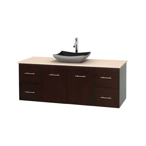 Wyndham Collection Centra 60 in. Vanity in Espresso with Marble Vanity Top in Ivory and Black Granite Sink
