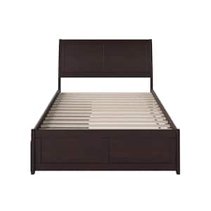 Portland Espresso Full Solid Wood Storage Platform Bed with Matching Foot Board with 2 Bed Drawers