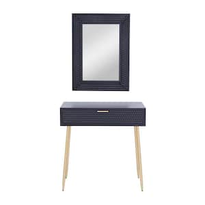 31 in. Black Extra Large Rectangle Wood Single Drawer Console Table with Mirror (2- Pieces)