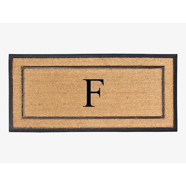 A1HC Heavy Duty Frame Molded Double Door Mat Black/Beige 24 in. x 48 in. Rubber and Coir Monogrammed F Door Mat