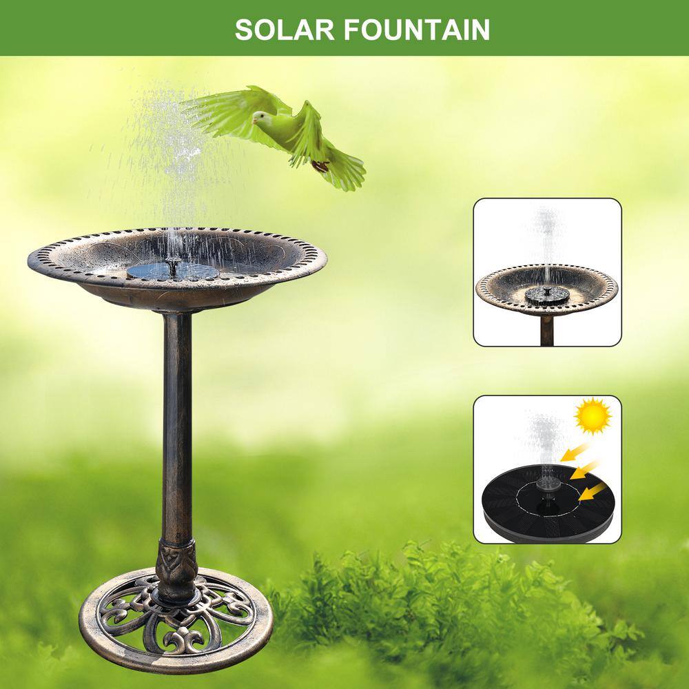 Antique Copper 28" Metal Bird Bath with Solar Fountain