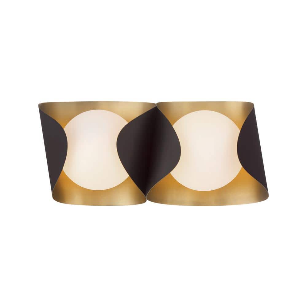 Flare 16.25 in. 2-Light Dark Bronze and Legacy Brass Vanity Light with Etched Opal Glass Shades price history on PriceWatchPro
