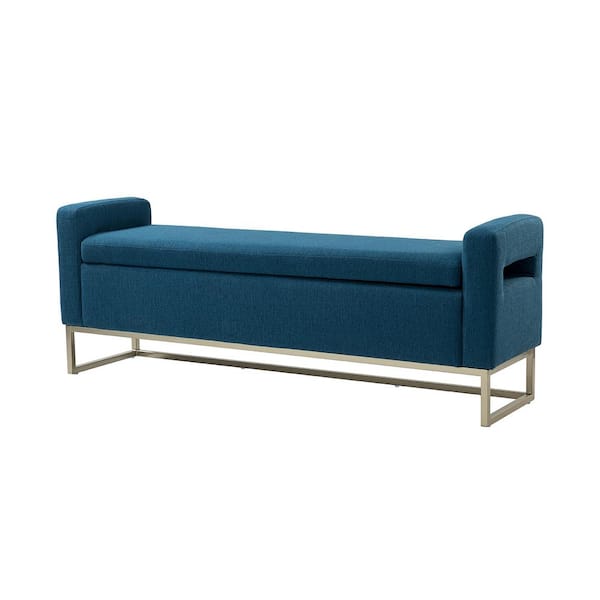 ARTFUL LIVING DESIGN Justo Wide Navy Storage Bench with Metal Legs 59.1 in.