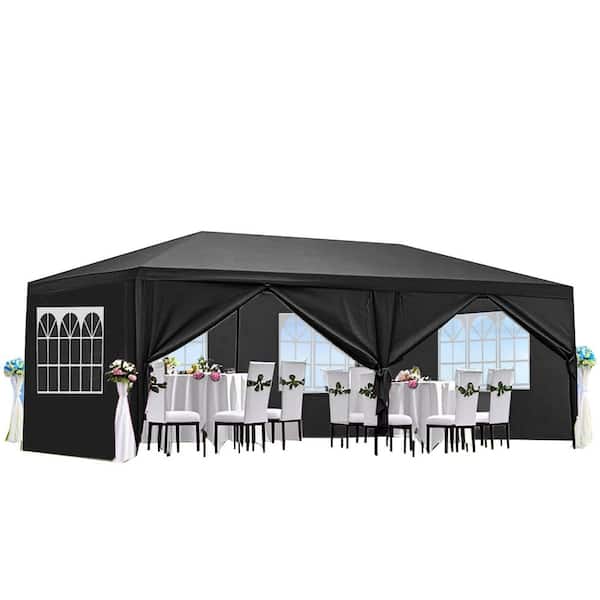 20 ft. x 10 ft. Wedding Party Canopy Tent Outdoor Gazebo with 6 Removable Sidewalls in Black