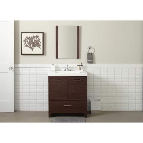 Glacier Bay Stancliff 31 in. W x 19 in. D x 34 in. H Single Sink  Bath Vanity in Elm Ember with White Cultured Marble Top