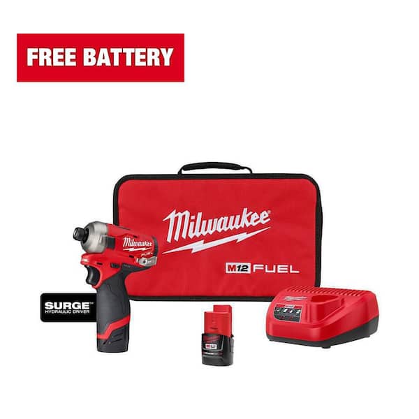 M12 FUEL SURGE 12V Lithium-Ion Brushless Cordless 1/4 in. Hex Impact Driver Compact Kit w/Two 2.0Ah Batteries, Bag