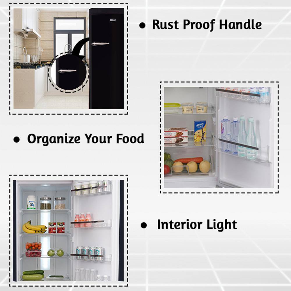 Black Retro Single Door Refrigerator with Frost Free Technology