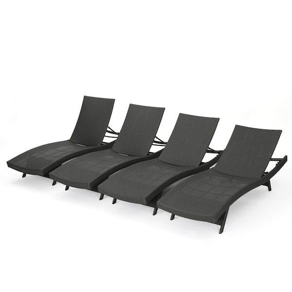 Miller Grey 4-Piece Faux Rattan Adjustable Outdoor Patio Chaise Lounge