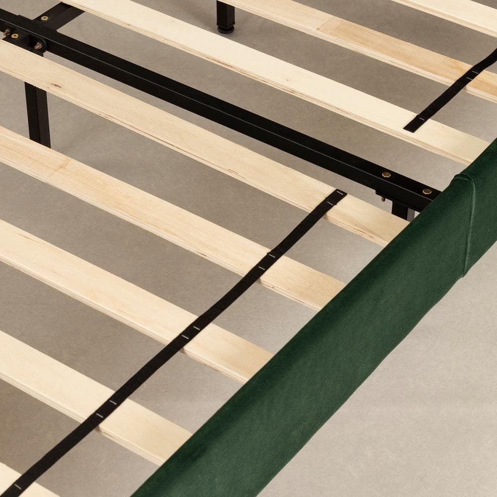 Green Velvet Upholstered Queen Platform Bed with Headboard