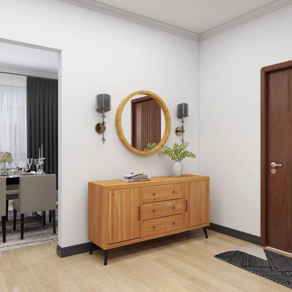 Natural Brown Round Wood Wall Mirror, 32"