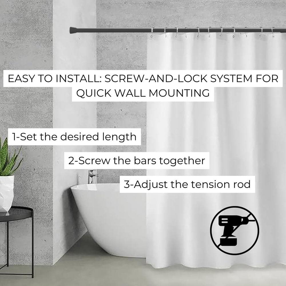 Adjustable Black Stainless Steel Tension Shower Curtain Rod