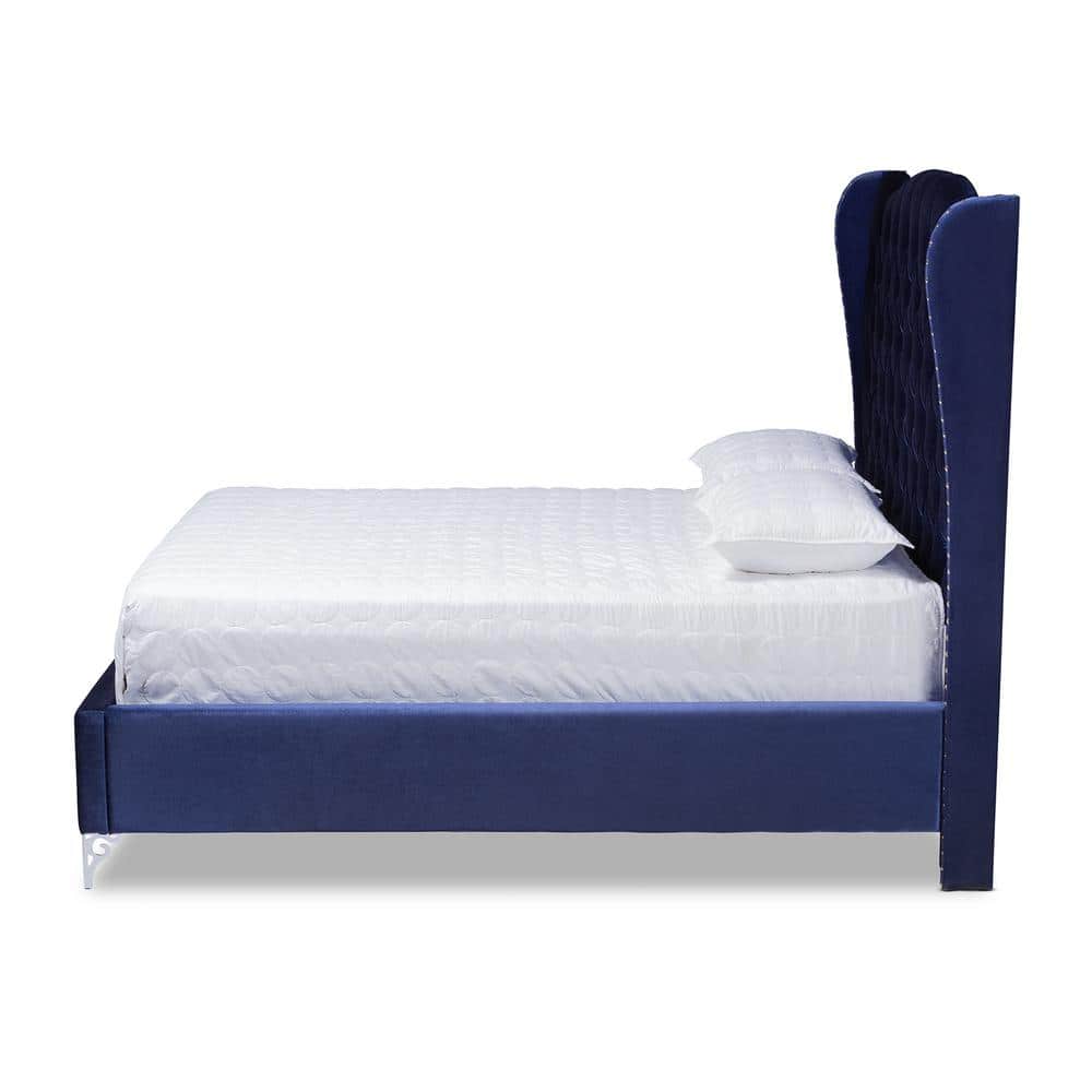 Regal Shimmer King-Sized Wingback Bed with Velvet Upholstery and Nailhead Trim