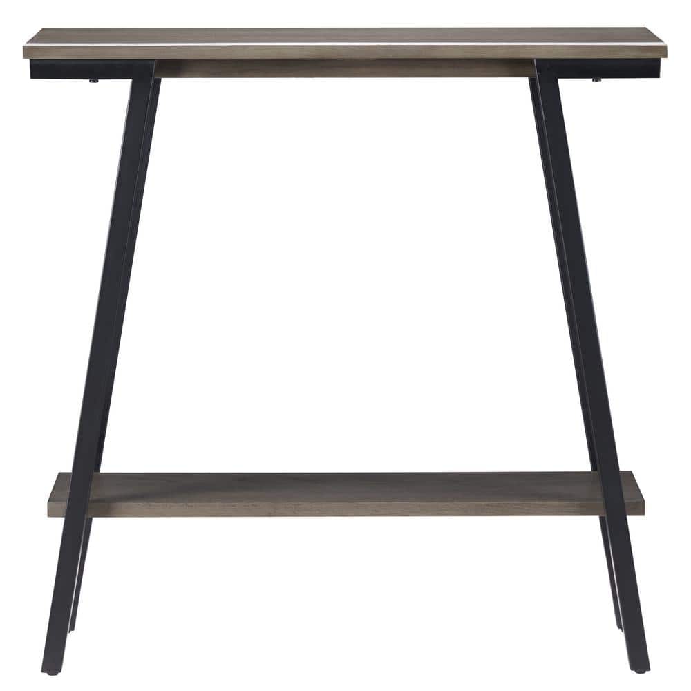 Gray Wood and Metal Console Table with Storage Shelf