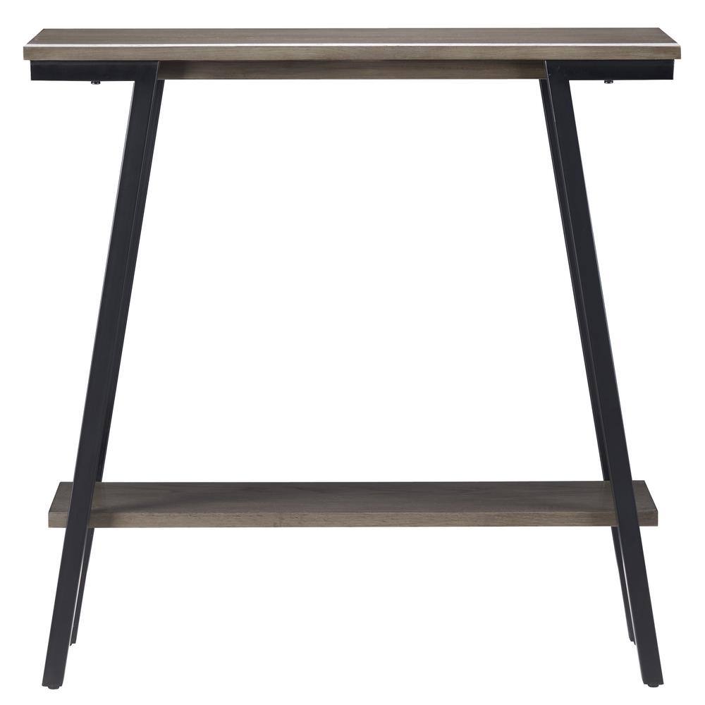 Gray Wood and Metal Console Table with Storage Shelf