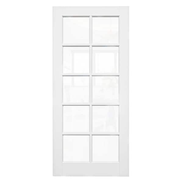 36 in. x 80 in. Solid Core 10-Lite Tempered Clear Glass White Primed MDF Interior Door Slab