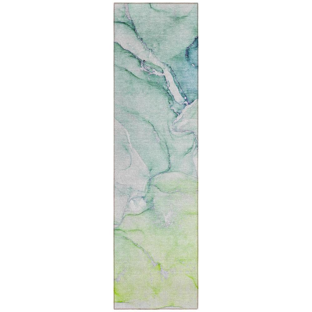 HomeRoots Blue and Green 2 ft. x 8 ft. Woven Abstract Polyester Runner ...