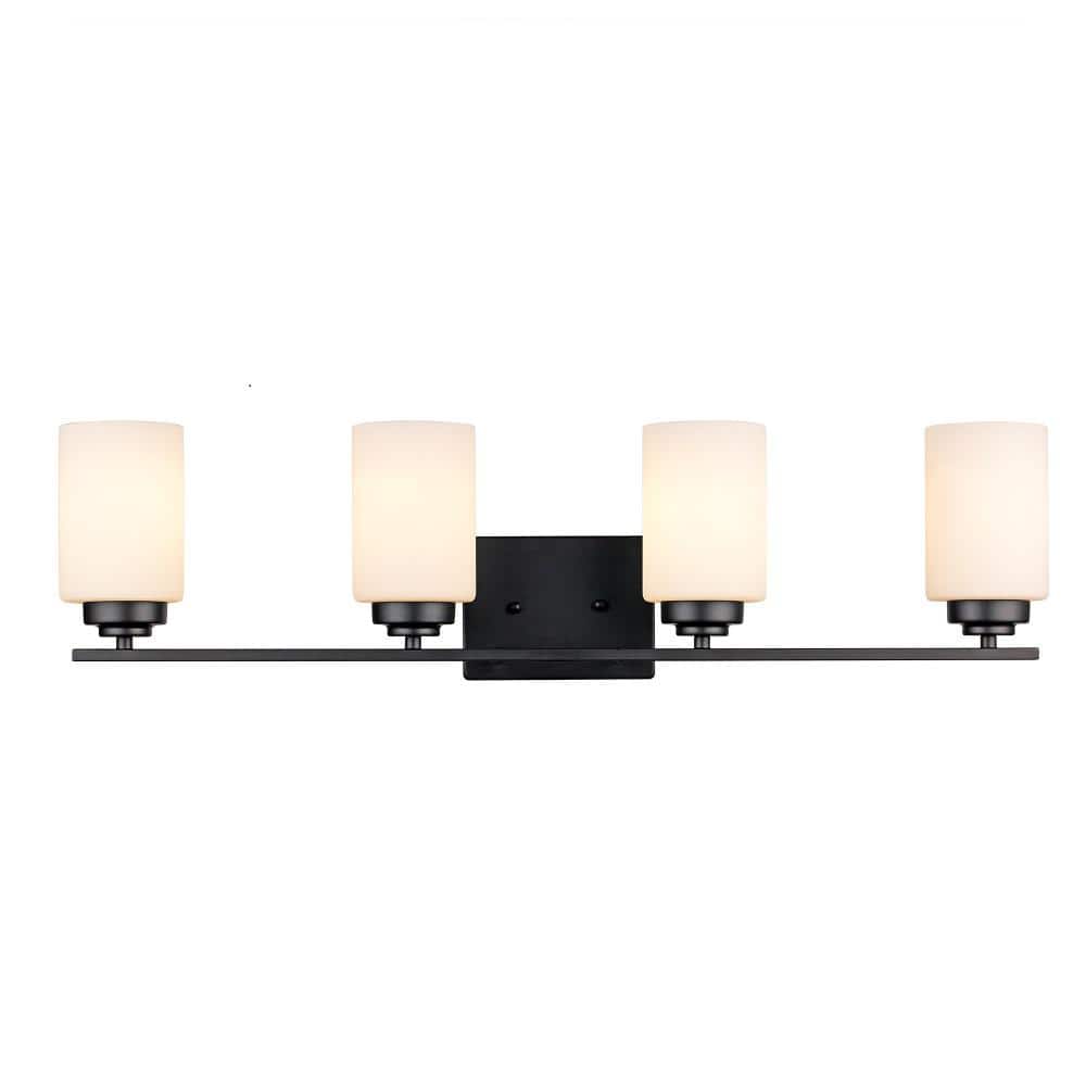 Mod Pod 31.25 in. 4-Light Black Bathroom Vanity Light Fixture with Frosted Glass Cylinder Shades price history on PriceWatchPro