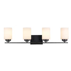 Mod Pod 31.25 in. 4-Light Black Bathroom Vanity Light Fixture with Frosted Glass Cylinder Shades