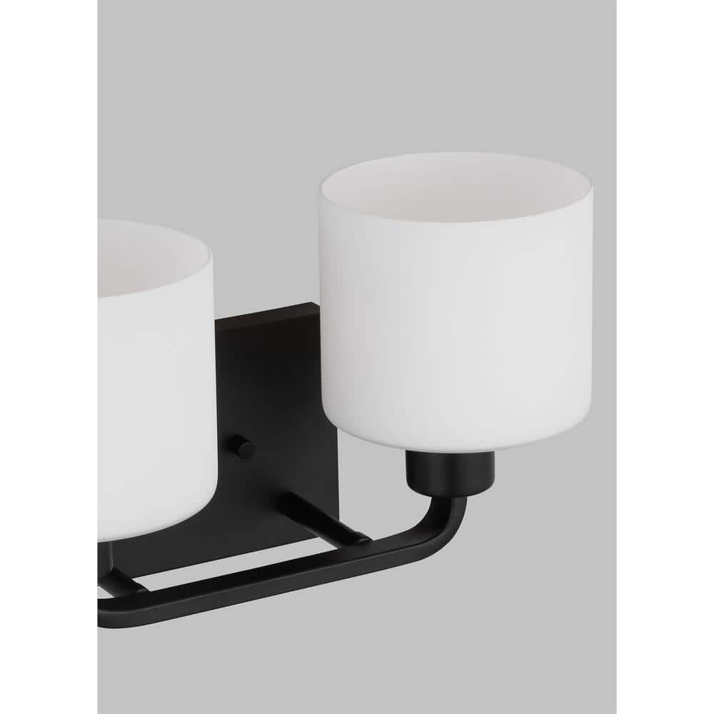 Midnight Black 2-Light Vanity Fixture with Etched Glass Shades