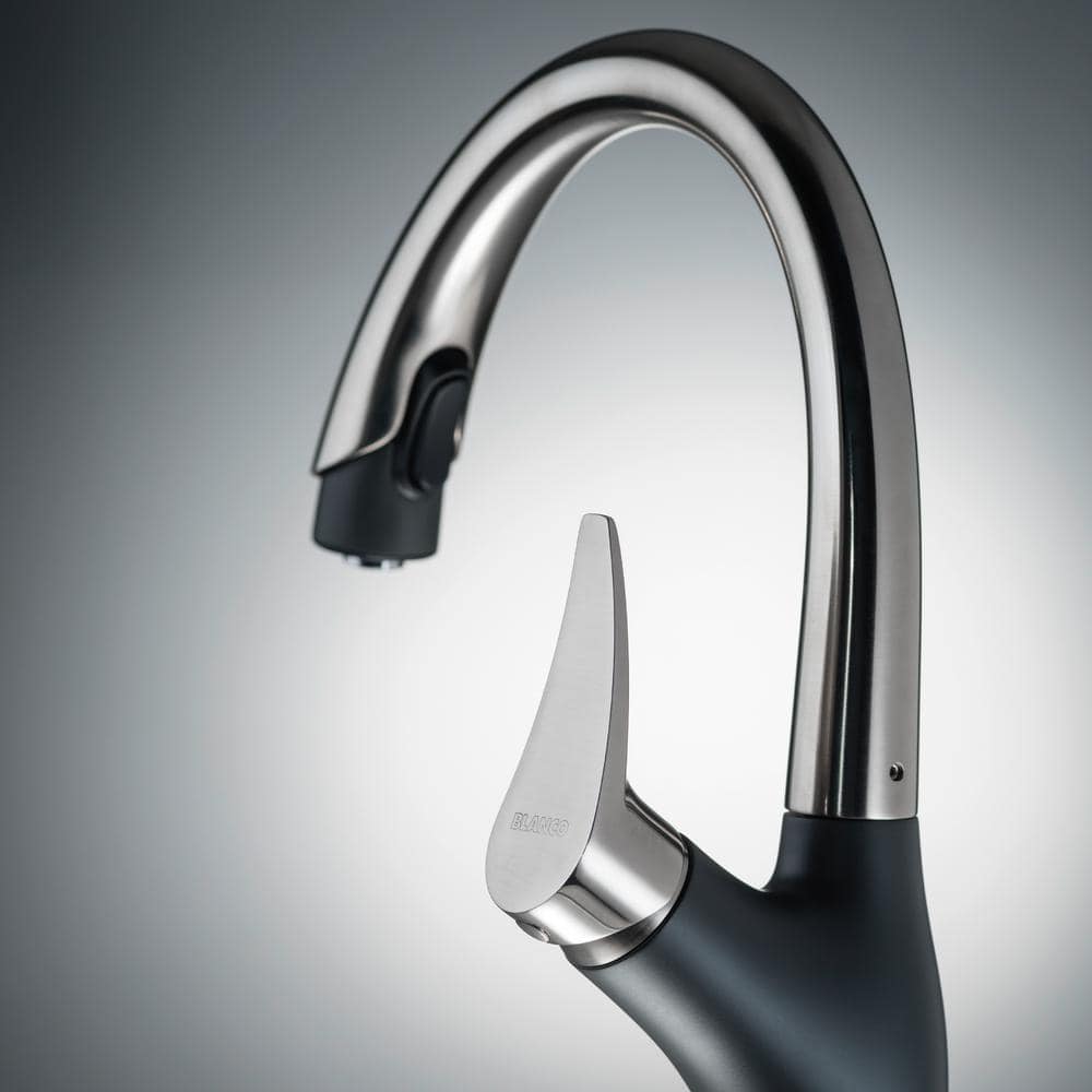 Anthracite and Chrome Pull-Down Dual Spray Kitchen Faucet