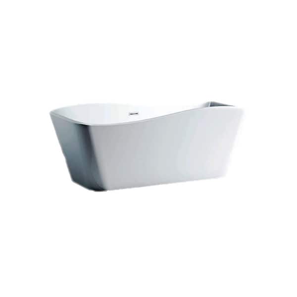 A&E Jhin 67 in. Acrylic Free-Standing Flatbottom Rectangular Bathtub with Center Drain in White