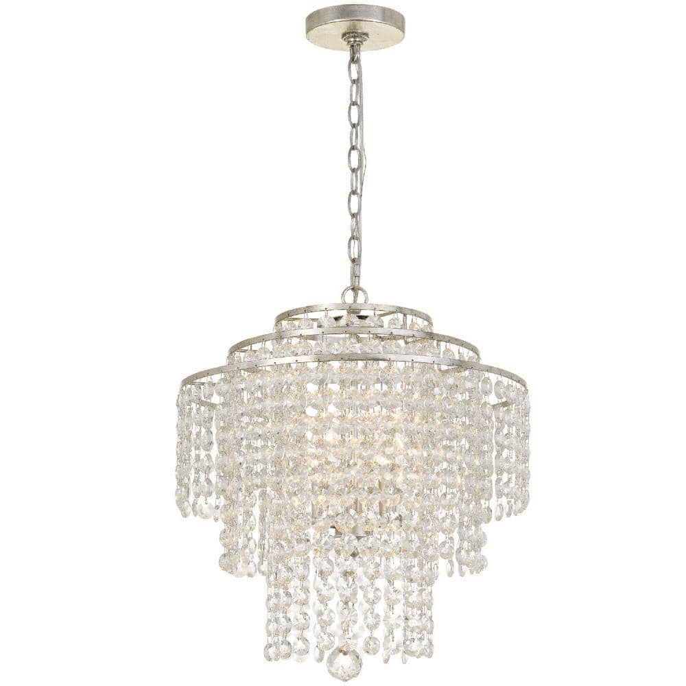 Antique Silver Mini 4-Light Crystal Chandelier with Hand Cut Beads
