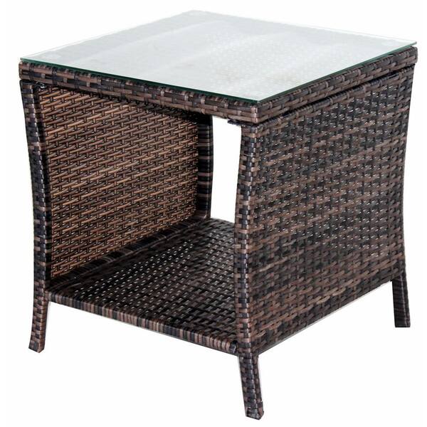 Carry luister Bont URTR Brown Square PE Wicker Outdoor Side Table Outdoor Tea Table End Table  Coffee Table with Tempered Glass Table Top HY02891Y - The Home Depot