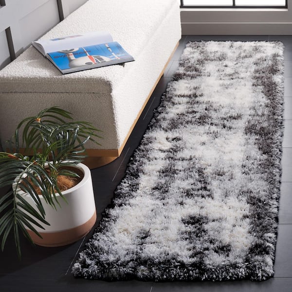 Lindsay Shag 2 ft. x 8 ft. Dark Gray/Gray Patchy Distressed Runner Rug