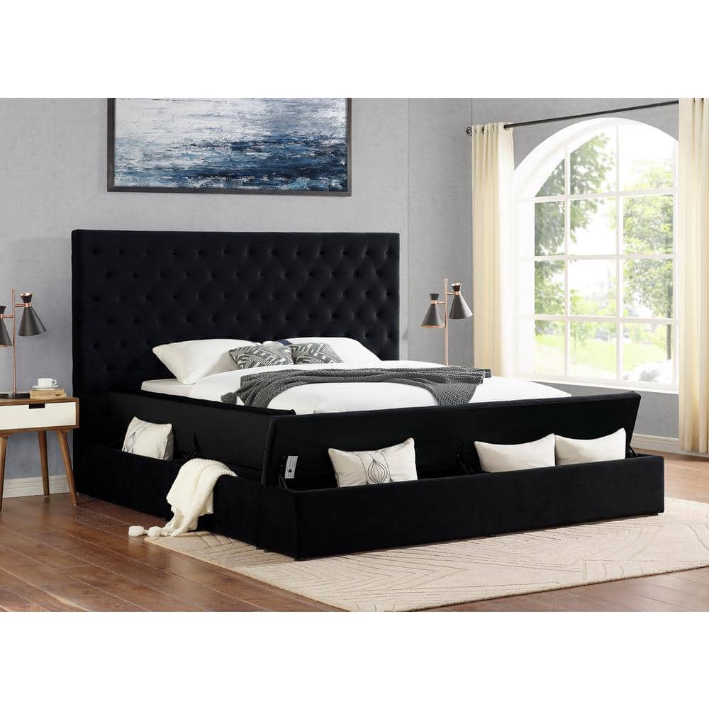Luxurious King Velvet Tufted Upholstered Platform Bed with Storage