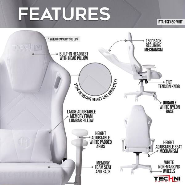 Dropship Techni Sport TSF45C Velvet Memory Foam Gaming Chair – White to  Sell Online at a Lower Price