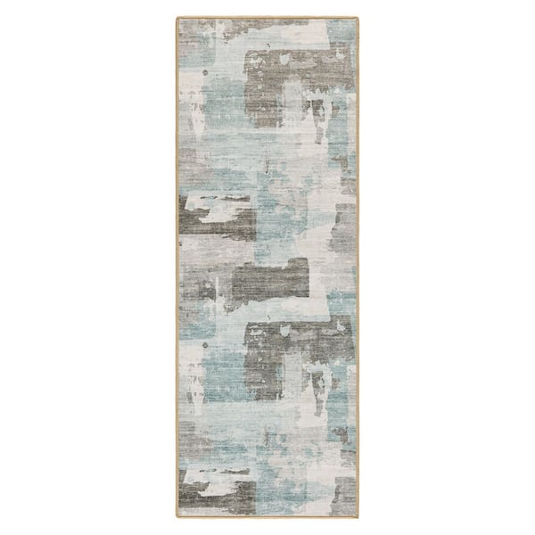 EVERWASH Haven 2 ft. 6 in. x 7 ft. Blue Multi Abstract Colorblock Washable Area Rug