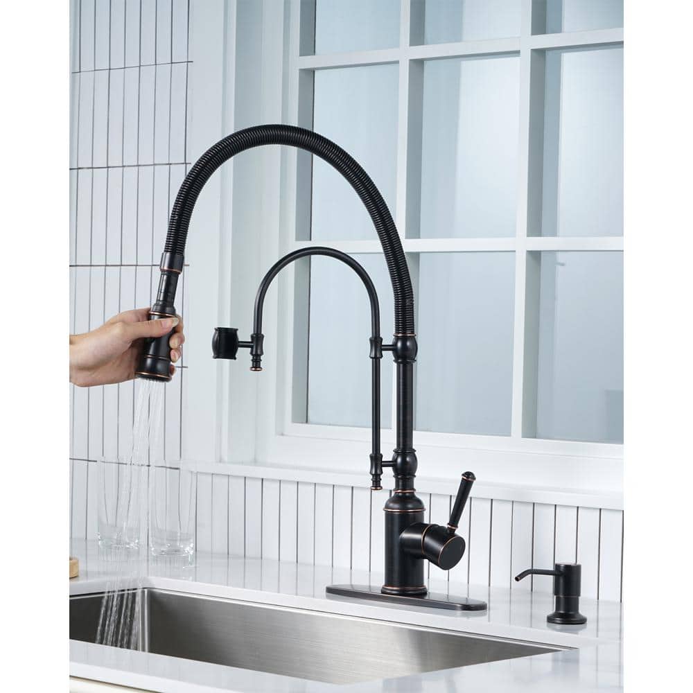 Oil-Rubbed Bronze High-Arc Kitchen Faucet with Pull-out Spray