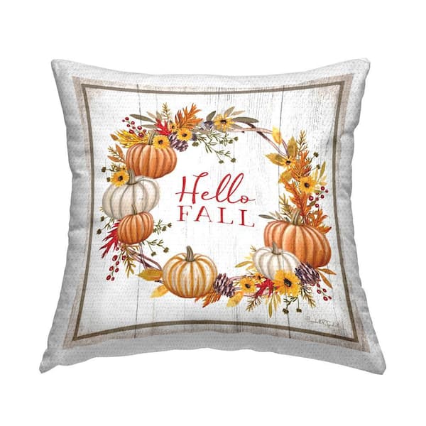 Rustic Hello Fall Orange Square Outdoor Throw Pillow