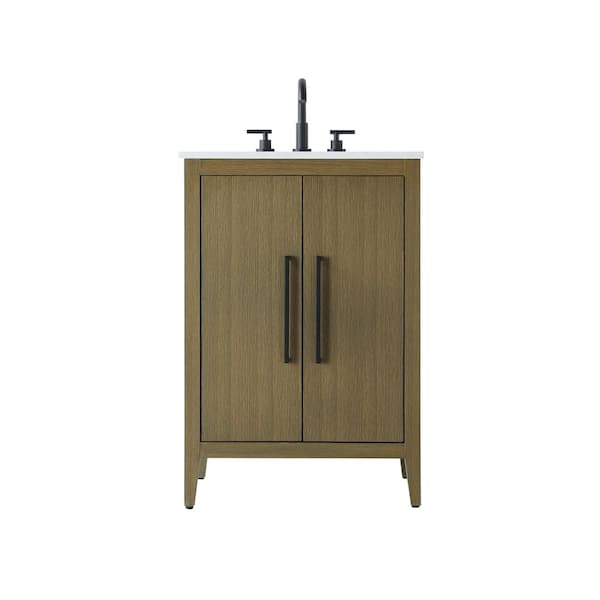 24 in. Single Sink Chestnut Brown Bath Vanity with White Engineered Marble Top