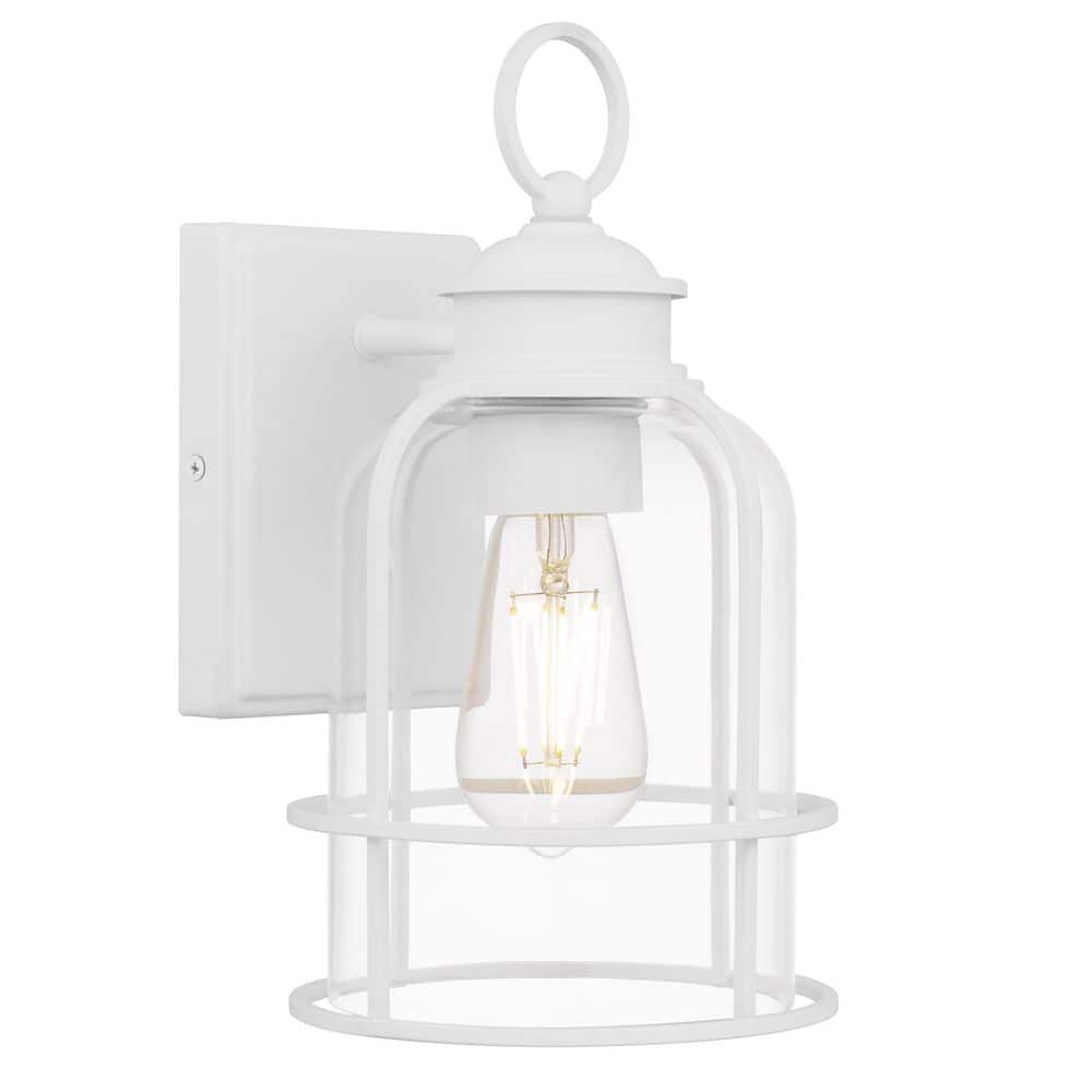 Camberly 11.75 in. 1-Light Matte White Outdoor Hardwired Wall Lantern Sconce with Clear Glass Shade price history on PriceWatchPro