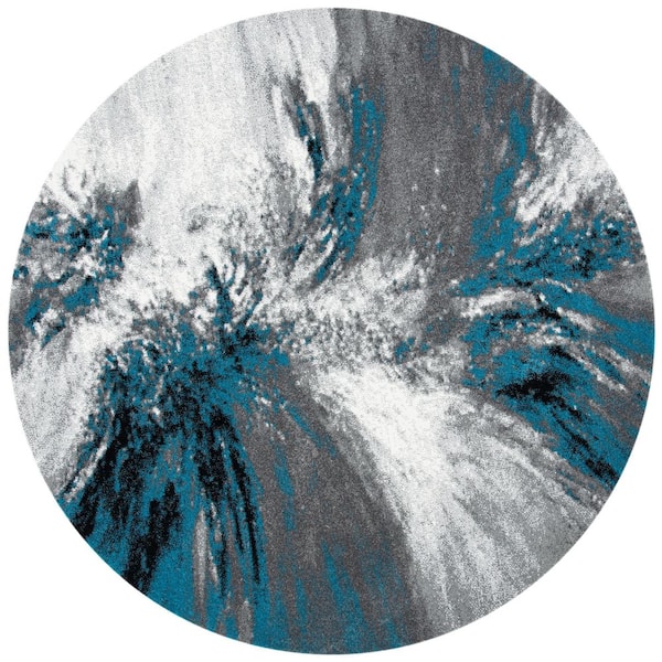 Glacier 8 ft. x 8 ft. Round Blue/Gray Abstract Area Rug