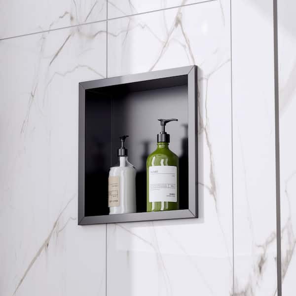 12 in. W x 12 in. H x 4 in. D Waterproof Recessed Shower Niche Space-Saving Storage Shelf in Matte Black, No Tile Needed