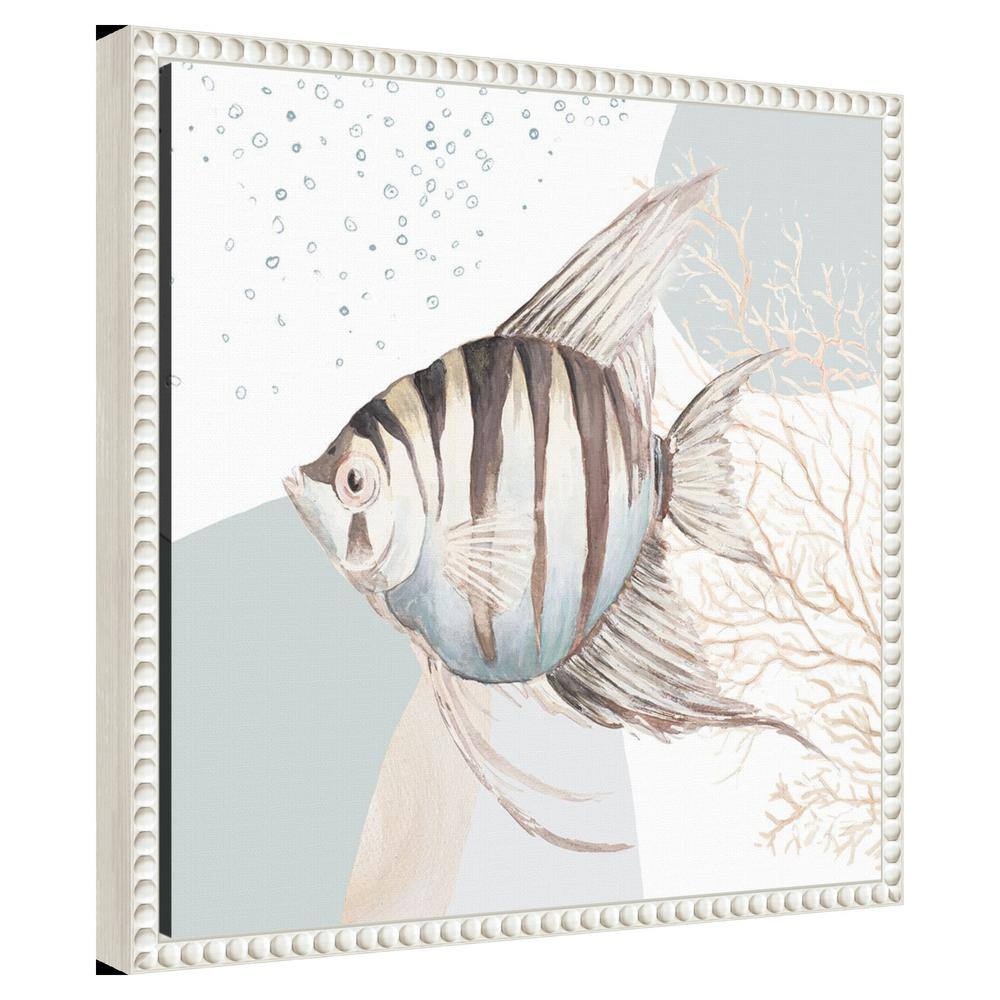Ocean Oasis Bubbles Striped Fish Canvas Wall Art with White Frame