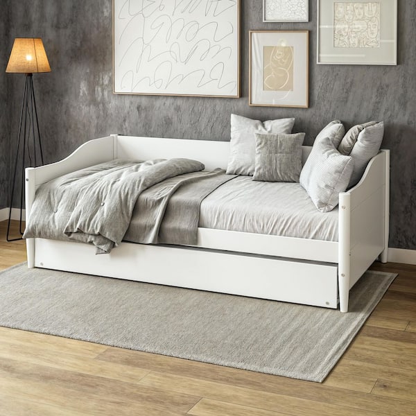 Mid Century Classic White Twin Size Daybed with Trundle