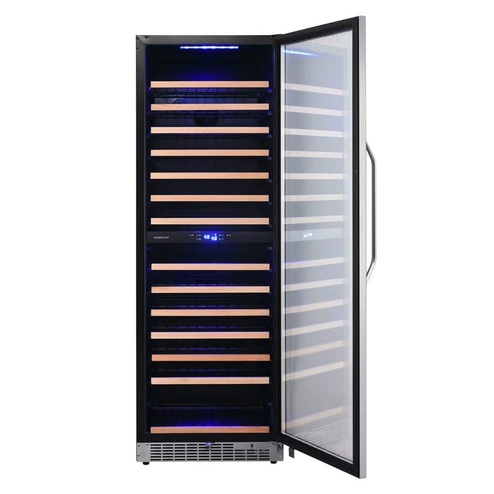 141 Bottle Dual Zone Stainless Steel Wine Refrigerator with Interior Lighting