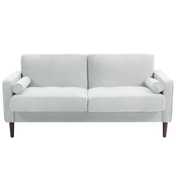 Uixe 63.3 in. Straight Arm Corduroy Fabric Upholstered Rectangle 2-Seater Sofa in. Beige with Wood Legs