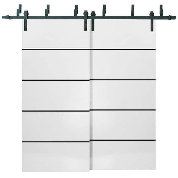 72 in. x 80 in. 2 Panel White Solid Wood with Honeycomb Sliding Barn Door with Hardware Kit