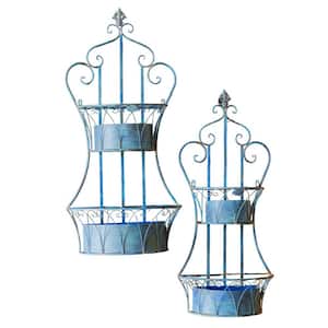 Copenhagen Large Antique Blue Metal Wall Mounted Plant Stand (Set of 2)