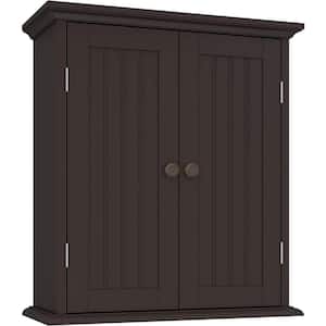24 in. W x 8.8 in. D x 21.1 in. H Bathroom Storage Wall Cabinet in Brown with 2-Doors and Adjustable Shelves