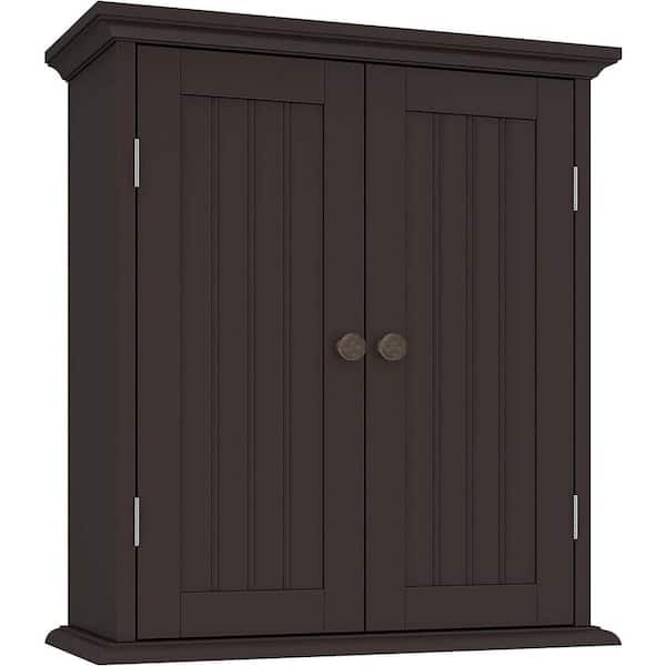 Unbranded 24 in. W x 8.8 in. D x 21.1 in. H Bathroom Storage Wall Cabinet in Brown with 2-Doors and Adjustable Shelves