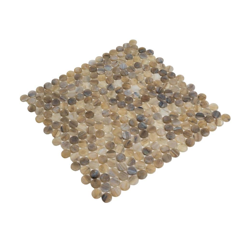 Beige Penny Round Glass Mosaic Tile for Kitchen and Bathroom