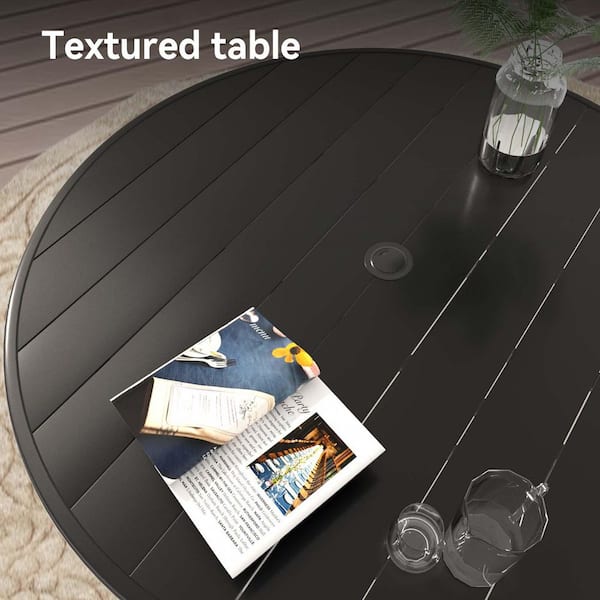 40.6 in. Black Steel Round Outdoor Dining Table All Weather Patio